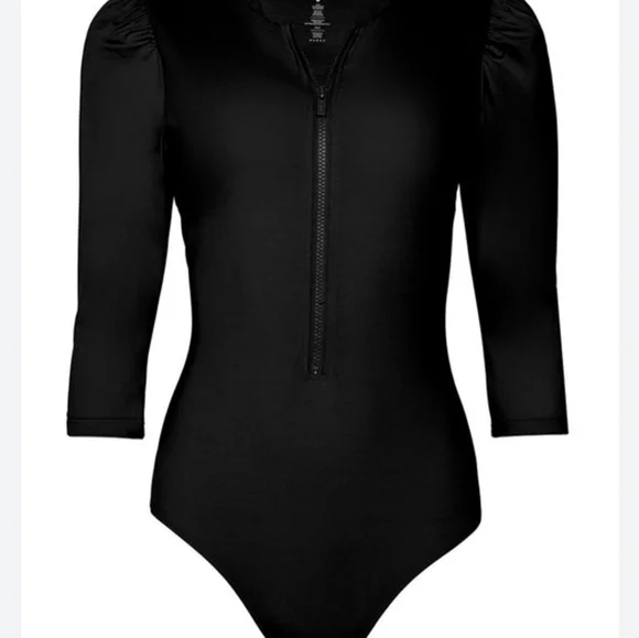 Black Long Sleeve One Piece Swimsuit - Picture 8 of 11